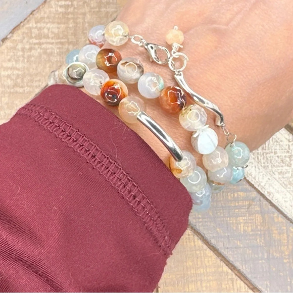 Dragon vein agate beaded handcrafted bracelet/rosary link adjustable - Picture 3 of 12